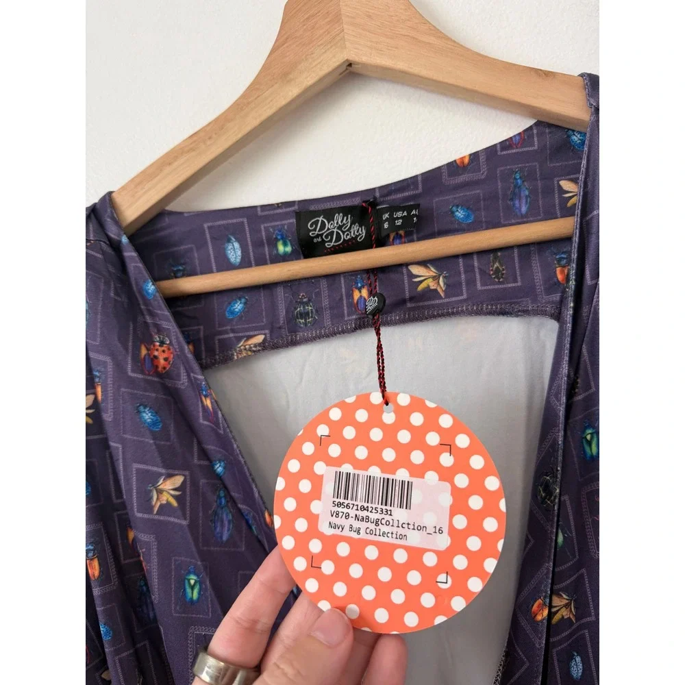 Dolly and Dotty Navy Bug Collection Matilda Wrap Dress – Size USA 12 – NWT - Picture 3 of 4